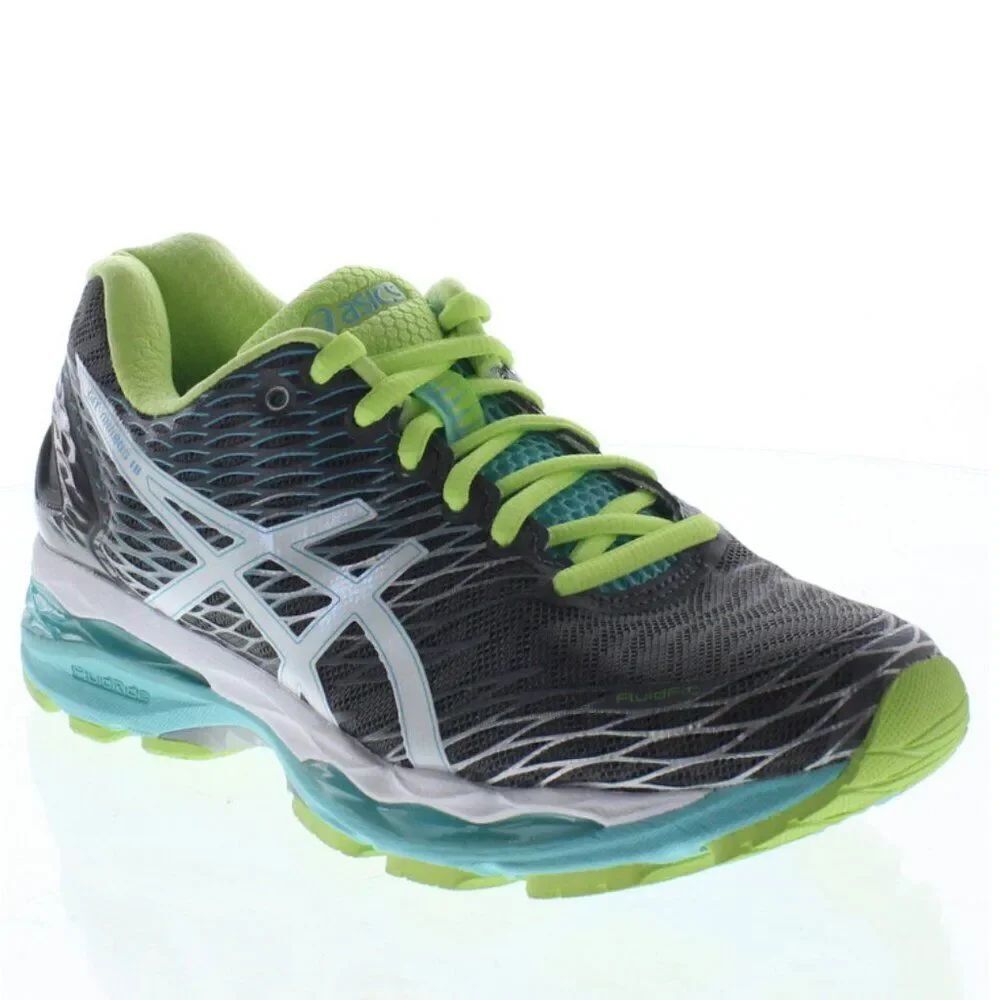 ASICS GEL NIMBUS 18 Womens Grey Turquoise Lime Womens Running Shoes
